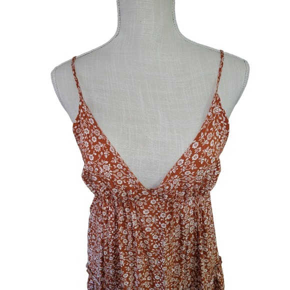 SANS SOUCI Orange Floral Baby Doll Dress Women's M Deep V-neck Strappy Strapless - Picture 3 of 10